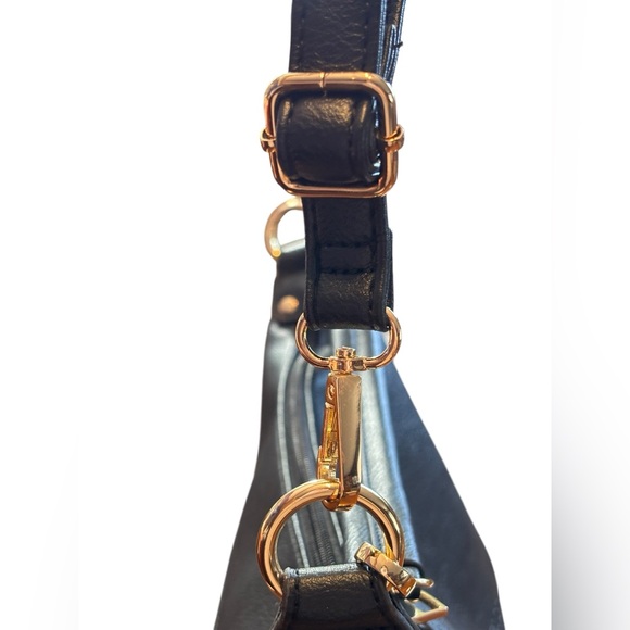 Black Faux Leather Convertible Shoulder Crossbody Bag Gold Hardware - Picture 5 of 11